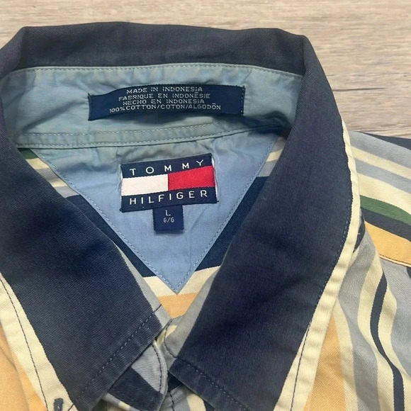 Vintage Tommy Hilfiger Striped  Button  Down Shirt Size Large - Picture 3 of 5